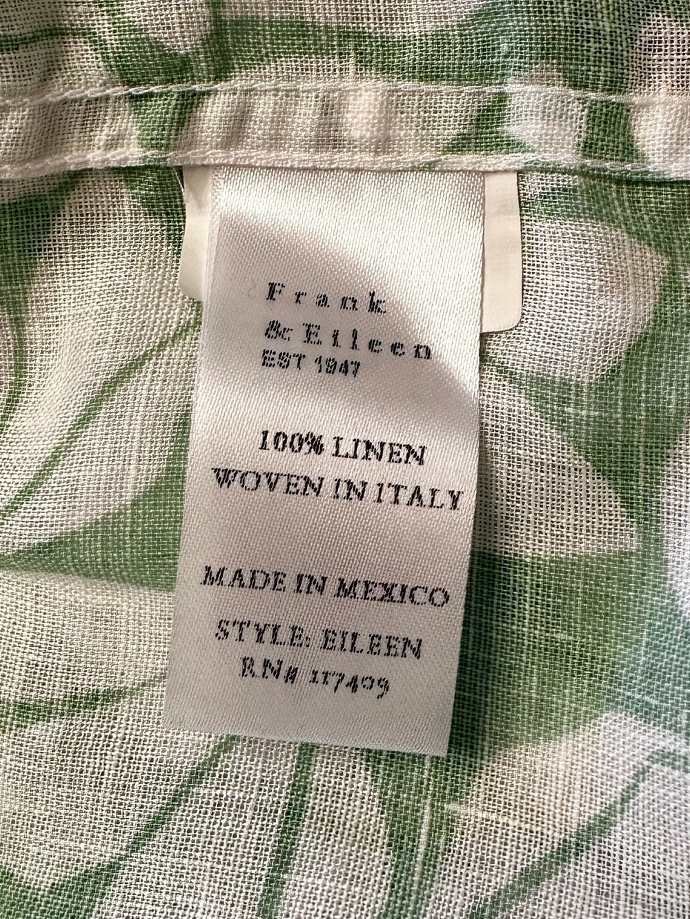 Frank & Eileen Eileen Mint Floral Linen Button Up Shirt Medium Italy - Picture 8 of 12